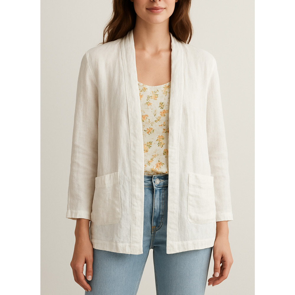 Pure Jill x J. Jill Linen Open Cardigan White Pockets LS Lagonlook Beachy XS - Picture 1 of 14